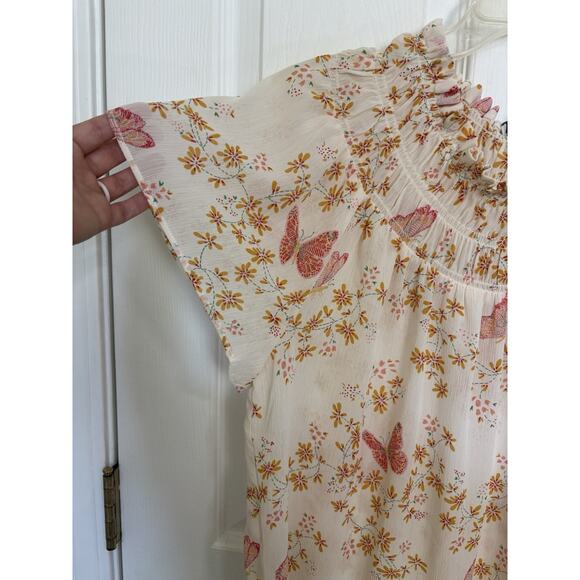 Madewell Butterfly Smocked Neck Top Size Large Fairycore Y2K Coquette Soft Girl - Picture 6 of 9